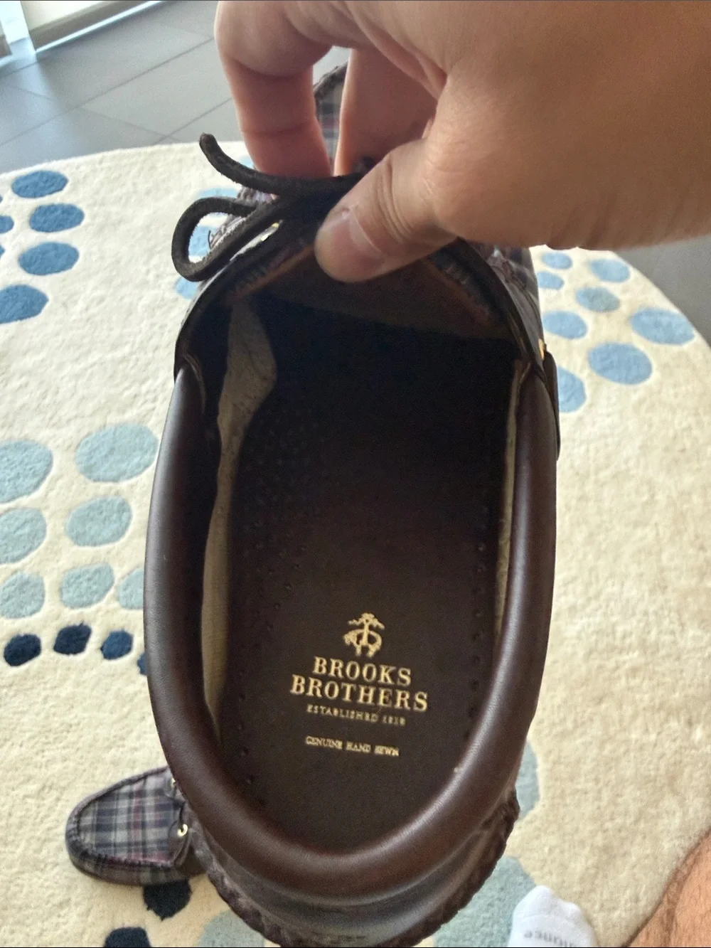 Brooks Brothers Brown Leather Boat Shoes with Blue & Red Plaid